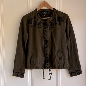 Lucky Brand Army Green Embroidered Utility Jacket 100% Cotton
